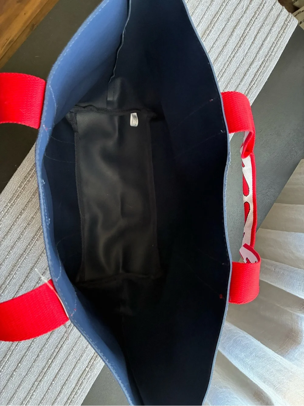 Brighton Navy Tote with Red Heart-Strap Accents